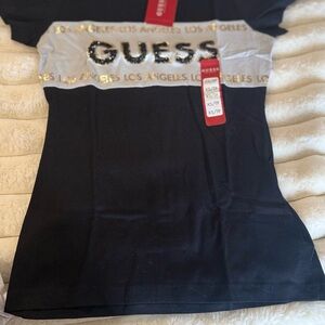 Guess Black and Silver Top with Gold Accents